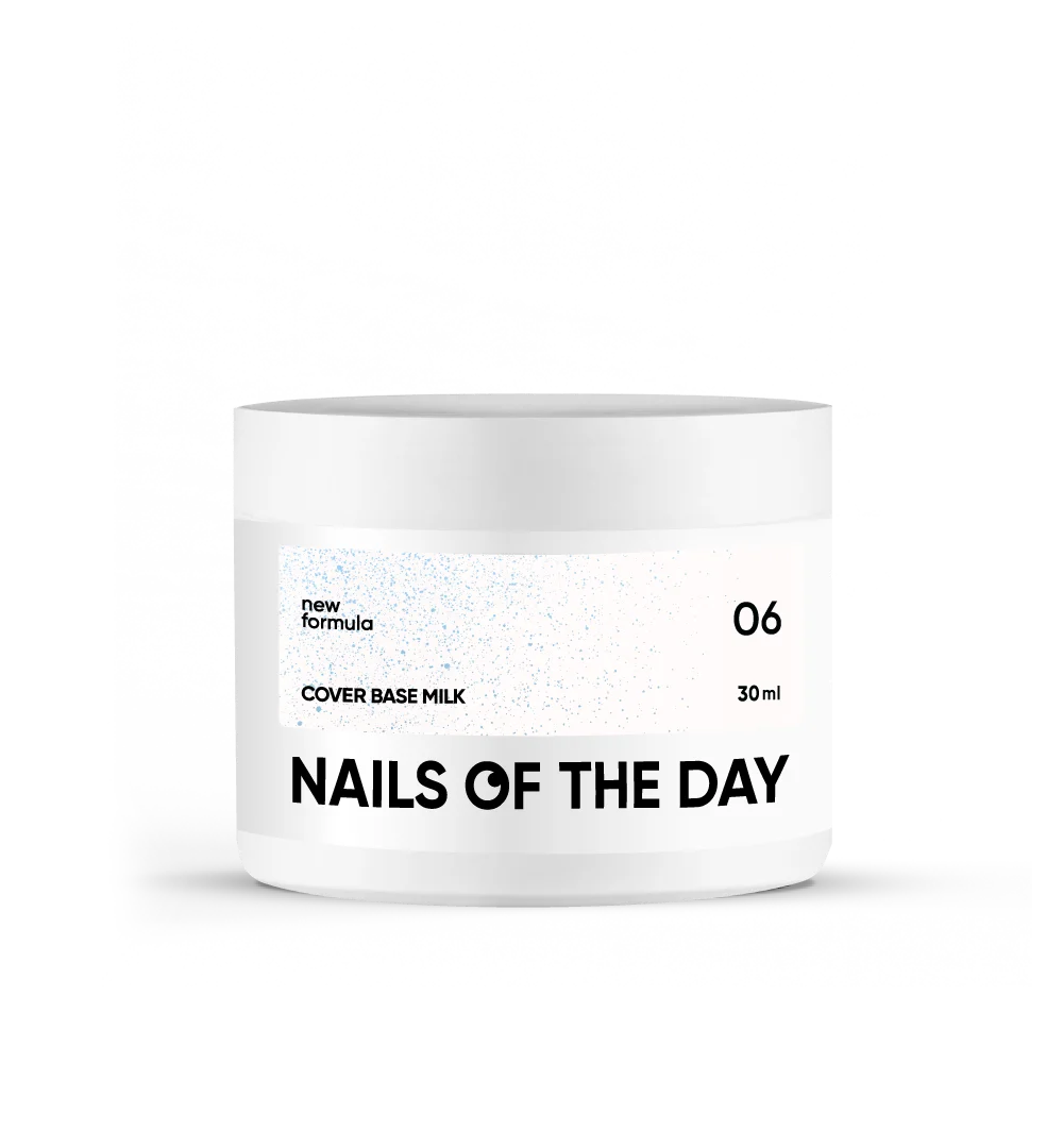 Nailsoftheday Cover Base NEW Formula Milk 06 — base camufladora lechosa y semitransparente con brillo azul que genera un efecto de tono más frío, 30 ml