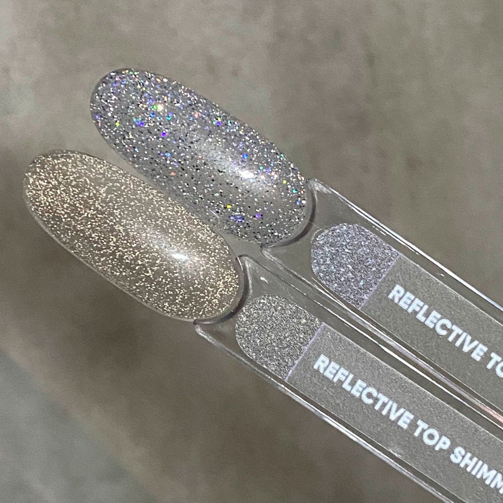 NAILSOFTHENIGHT Reflective top Shimmer: un top reflectante sin capa pegajosa para uñas (brillo dorado), 10 ml