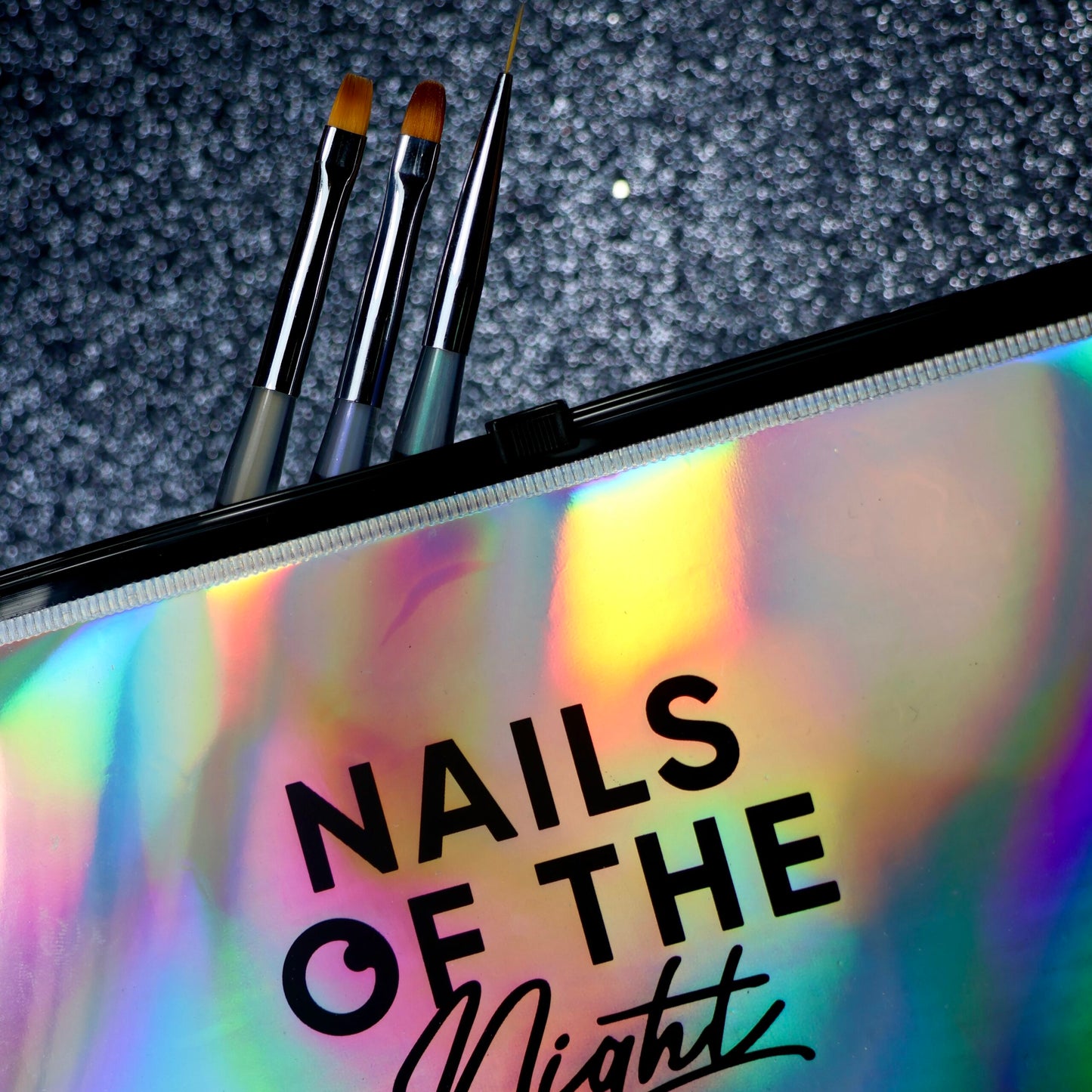 Juego de pinceles Nail Art Brush від Nailsofthenight : liner de 10 mm, cuadrado y ovalado con un cómodo mango transparente con efecto iridiscente