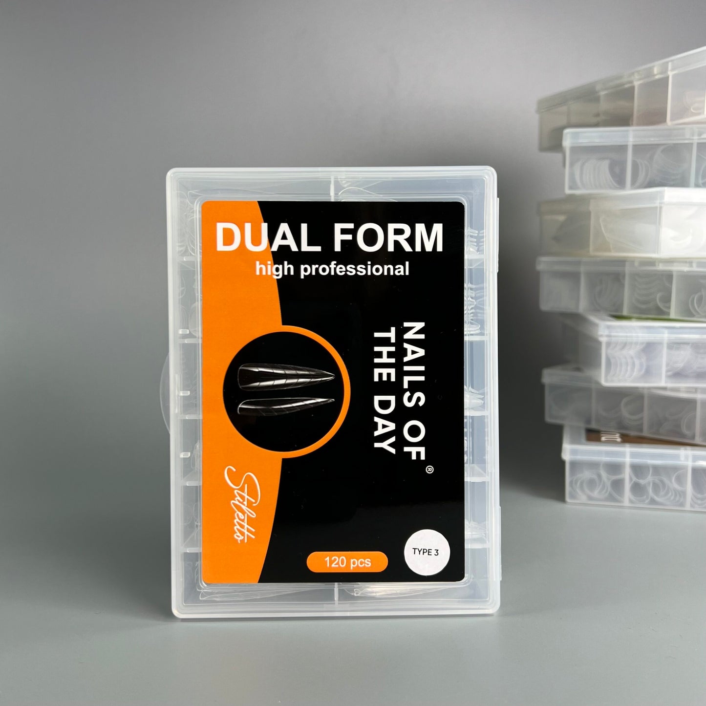 NAILSOFTHEDAY Dual Form Stiletto (Type 3) — formas superiores tipo stiletto/almendras para uñas, 120 piezas
