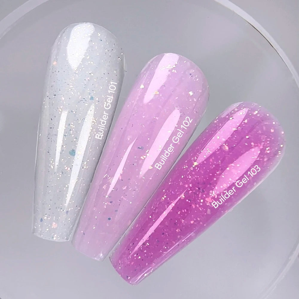 NAILSOFTHEDAY Builder Gel 102 — milky-pink builder gel with gold foil, 15 ml