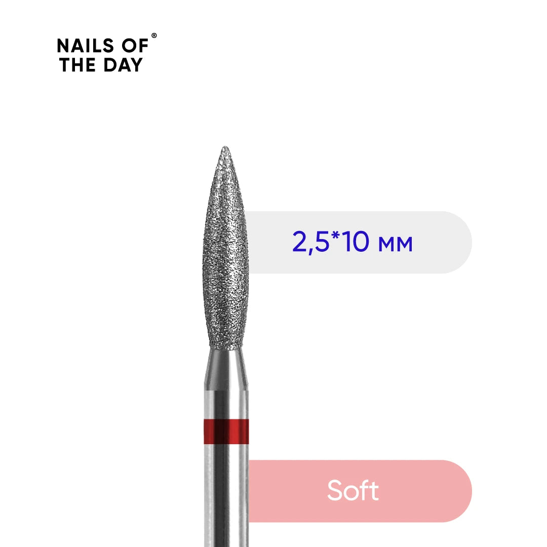 Nailsoftheday Flame Bit — branded red diamond flame bit, 2.5*10 mm.