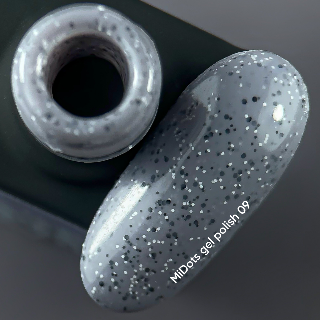 NAILSOFTHEDAY MiDots gel polonês 09 — verniz gel cinza profundo com pontos pretos para unhas, 10 ml