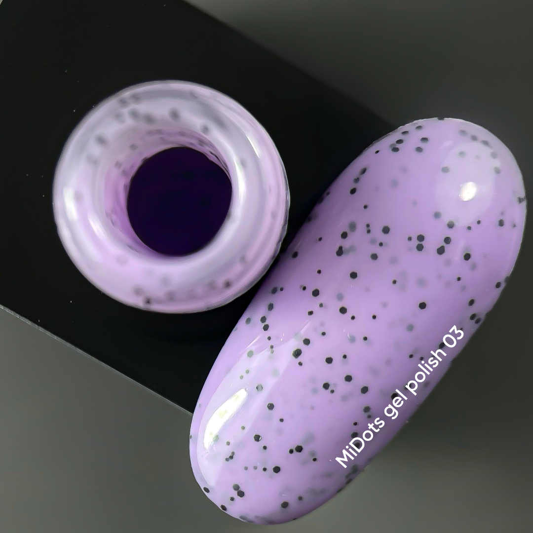 NAILSOFTHEDAY MiDots gel polish 03 — purple gel polish with black dots for nails, 10 ml