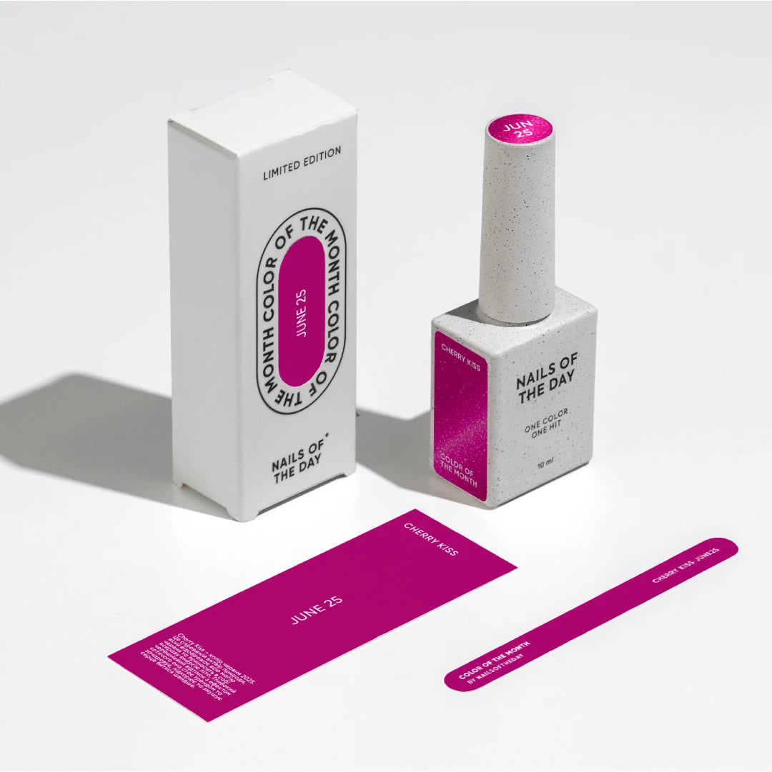 NAILSOFTHEDAY Couleur du Mois Juin 2025 Cherry Kiss — rose intense avec effet œil de chat, couvrance parfaite en une seule couche, 10 ml