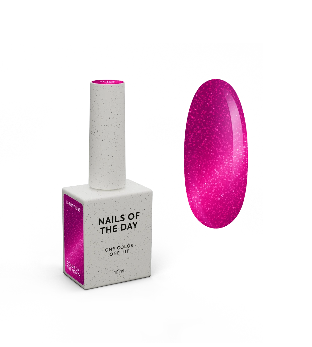 NAILSOFTHEDAY Couleur du Mois Juin 2025 Cherry Kiss — rose intense avec effet œil de chat, couvrance parfaite en une seule couche, 10 ml