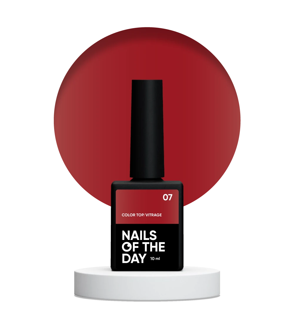 NAILSOFTHEDAY Color Top Vitrage 07 — tiefer, halbtransparenter bordeauxfarbener Vitrage-Topcoat ohne Schwitzschicht für Nägel, 10 ml.