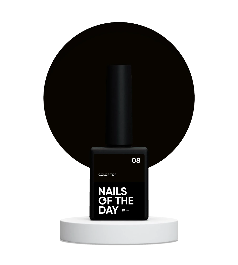 NAILSOFTHEDAY Color Top 08 — intensiver schwarzer Topcoat ohne Schwitzschicht für Nägel, 10 ml.