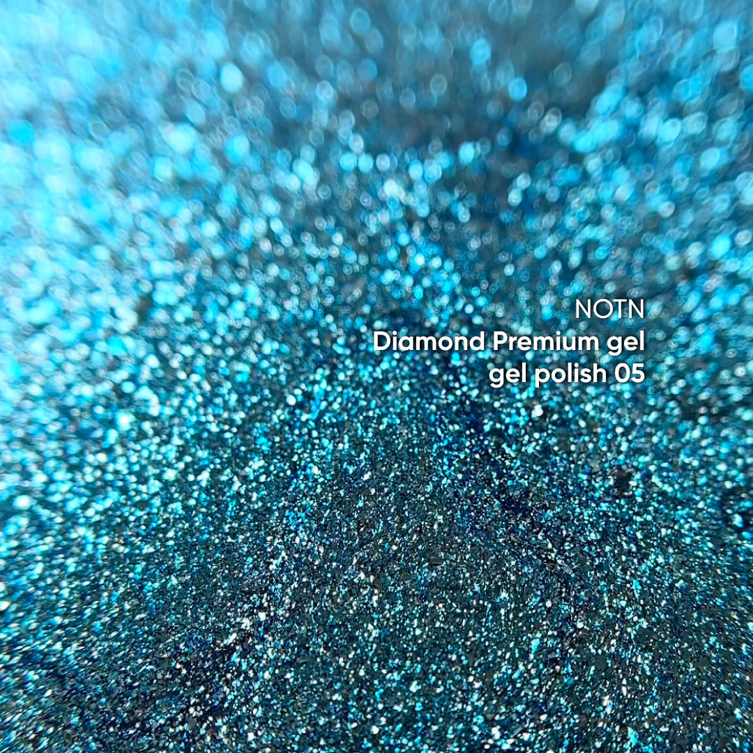 NAILSOFTHENIGHT Diamond Premium gel – gel polish 05 — блакитний гель лак з дрібною металевою поталью для нігтів, 5 мл