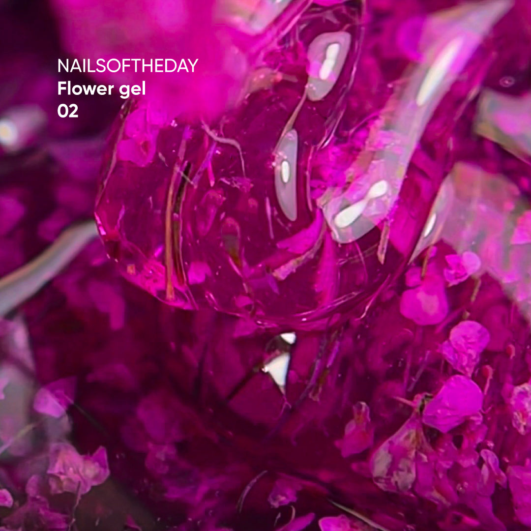 NAILSOFTHEDAY Build gel Flower 02 — gel de construção rosa com flores secas para unhas, 15 ml