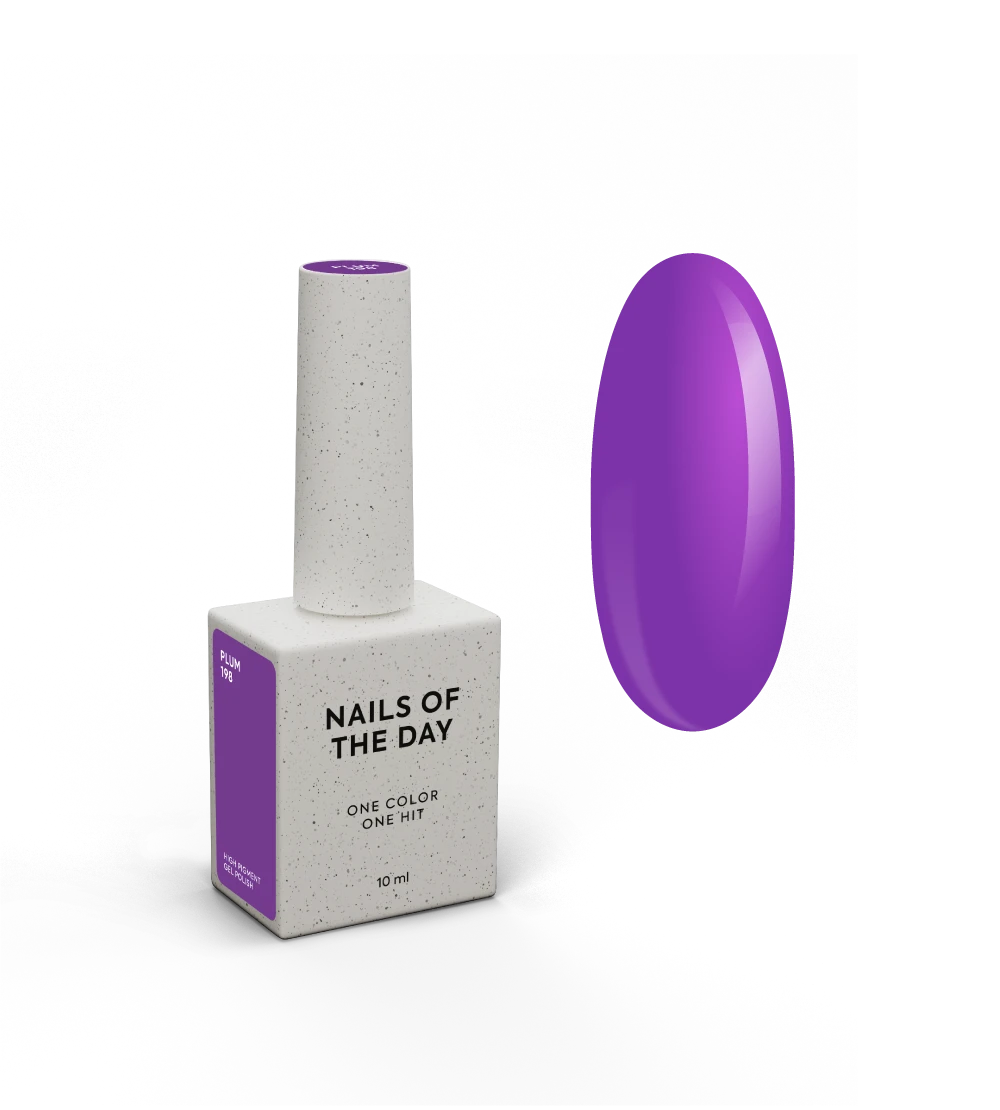 NAILSOFTHEDAY Gel Polish Plum-198 — esmalte semipermanente color ciruela violeta con cobertura total en una sola capa, 10 ml