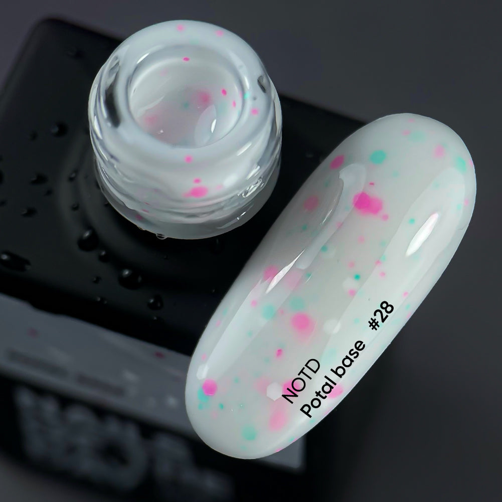 NAILSOFTHEDAY Potal base 28 - base latte con glitter fluo, 10 ml