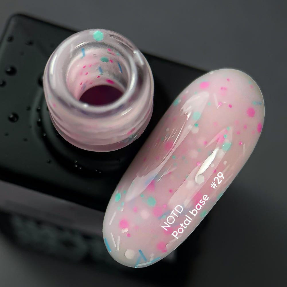 NAILSOFTHEDAY Potal base 29 – base rosa leitosa com brilhos néon, 10 ml