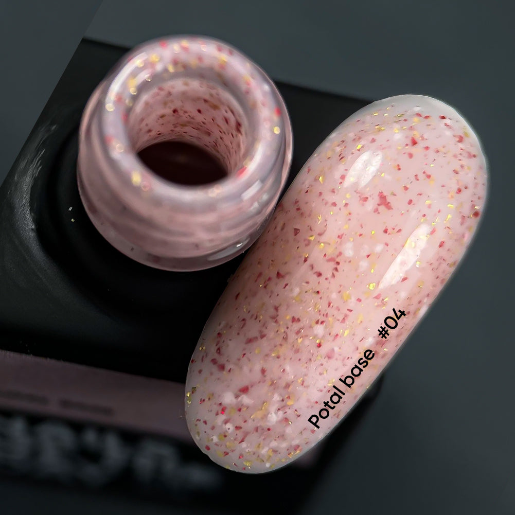 NAILSOFTHEDAY Potal base 04 - рожева база з поталлю (золотисто-рожева поталь), 10 мл