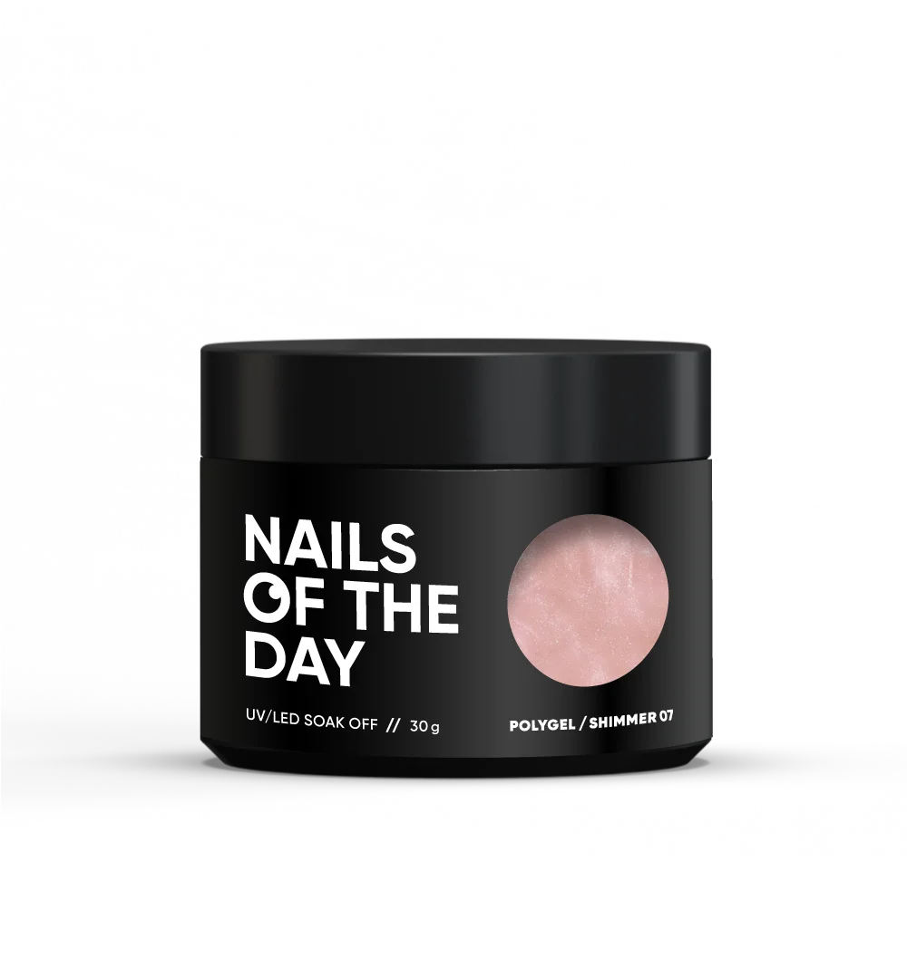 NAILSOFTHEDAY Polygel Shimmer 07 — polígel en tono champán con shimmer fino y intenso, 30 g