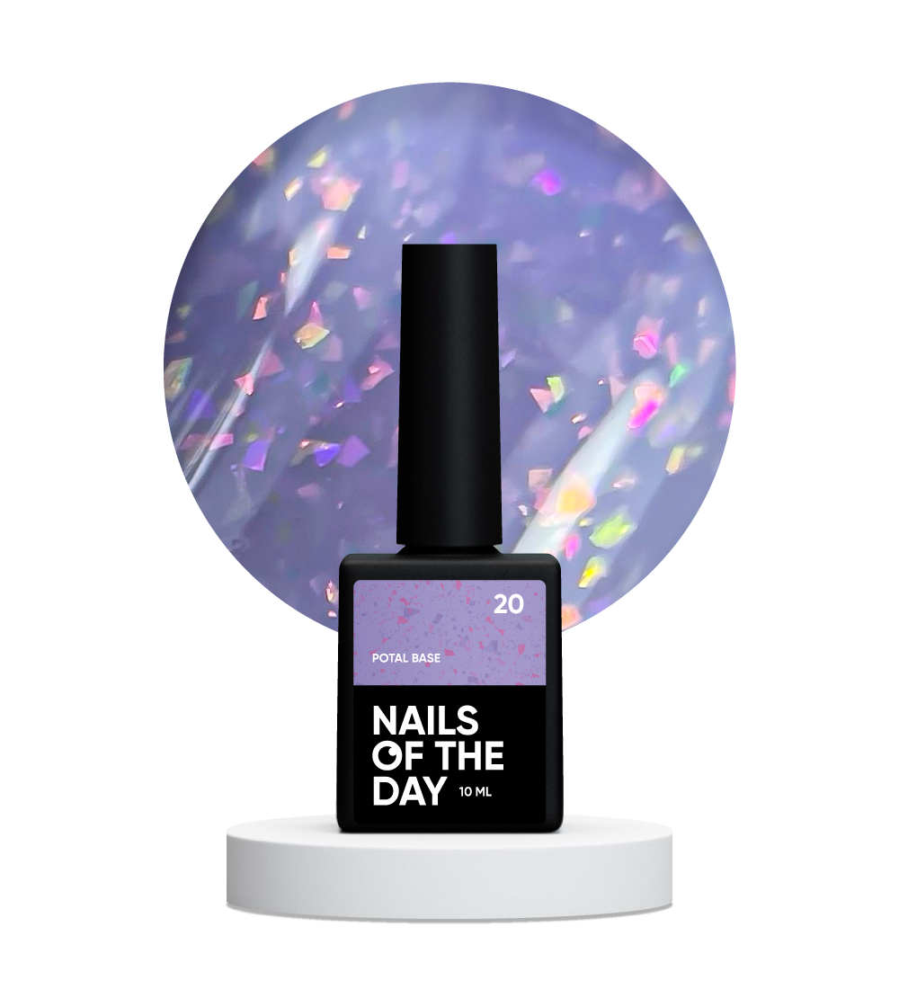 NAILSOFTHEDAY Potal base 20 – ніжно-лілова база з голографік стильною поталлю, 10 мл