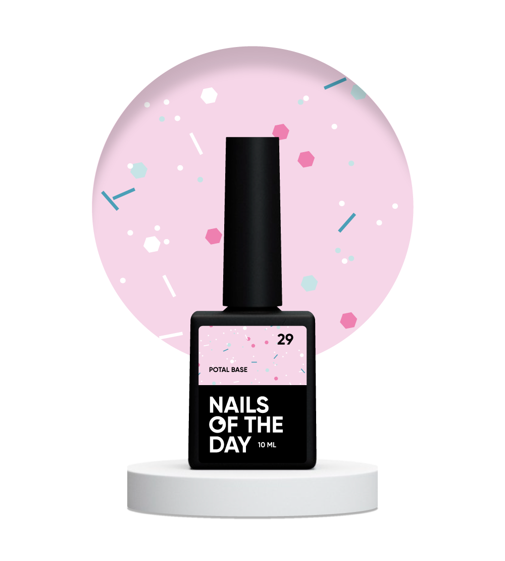 NAILSOFTHEDAY Potal base 29 – base rosa leitosa com brilhos néon, 10 ml