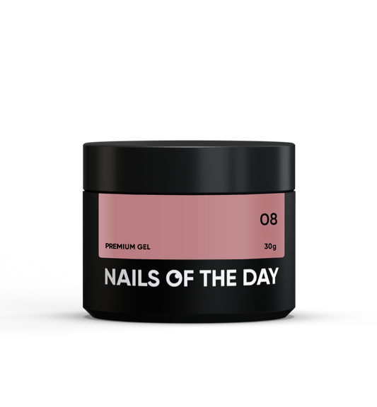 NAILSOFTHEDAY Premium gel 08 — gel de construcción ultrafuerte nude/caramelo oscuro con función autonivelante, 30 g