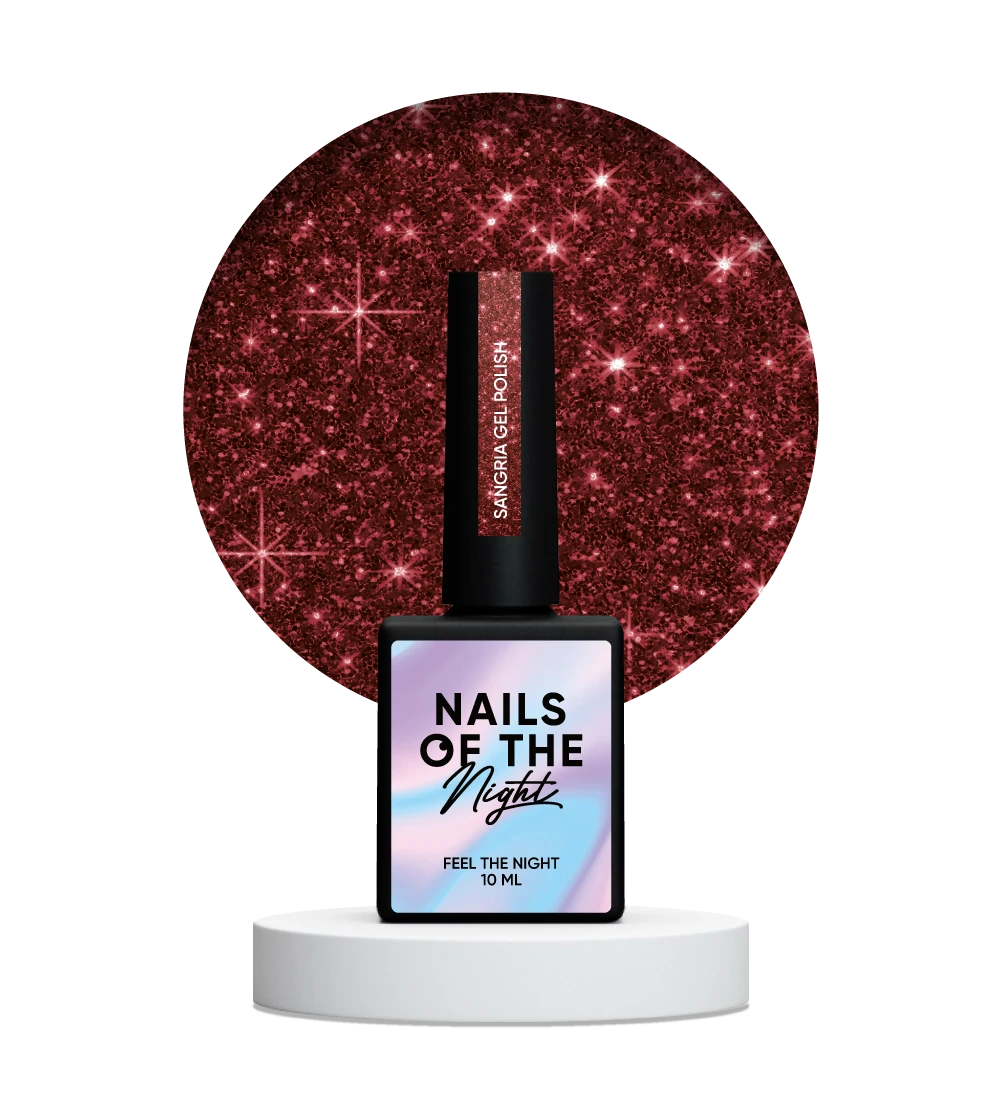 NAILSOFTHENIGHT Sangria gel polish — esmalte semipermanente reflectante de color rojo intenso, 10 ml.