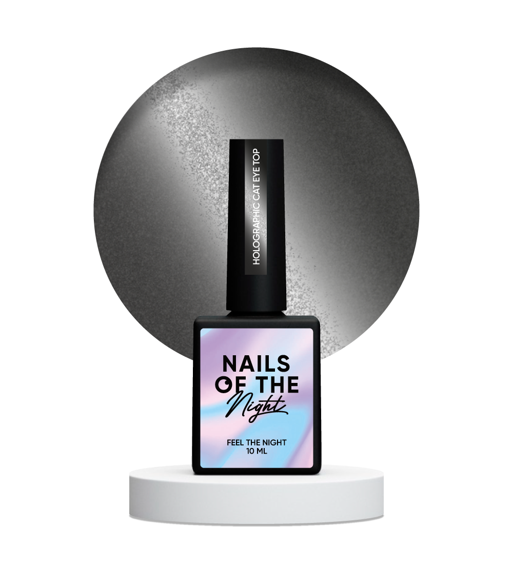 NAILSOFTHENIGHT Holographic Top Cat eye — top olografico con effetto cat eye per unghie senza strato appiccicoso, 10 ml