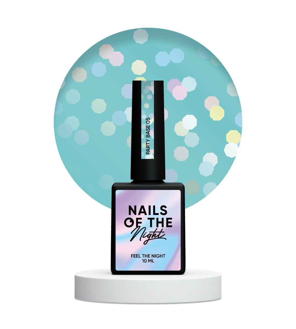 NAILSOFTHENIGHT Party base 05 – base azul neón con hexágonos holográficos, 10 ml
