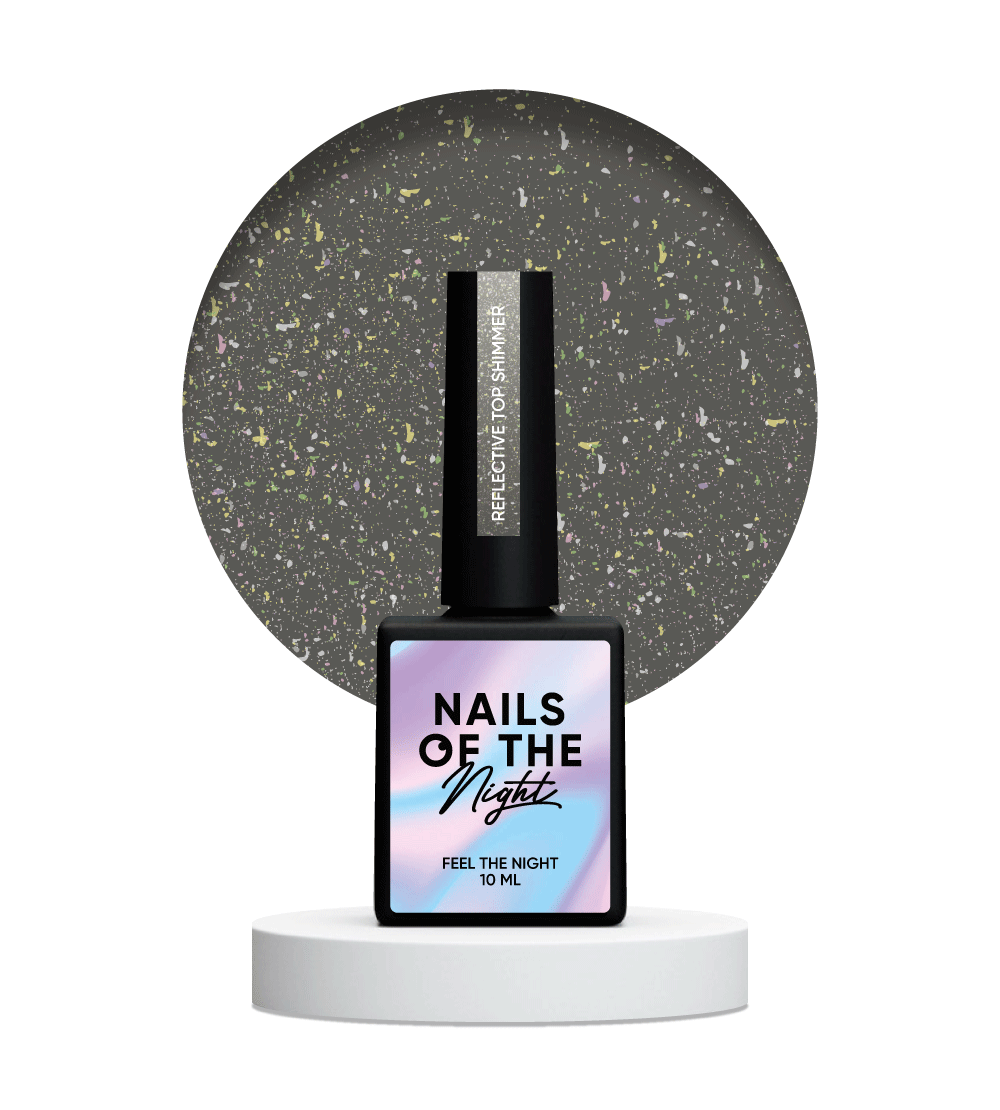 NAILSOFTHENIGHT Reflective top Shimmer: un top reflectante sin capa pegajosa para uñas (brillo dorado), 10 ml