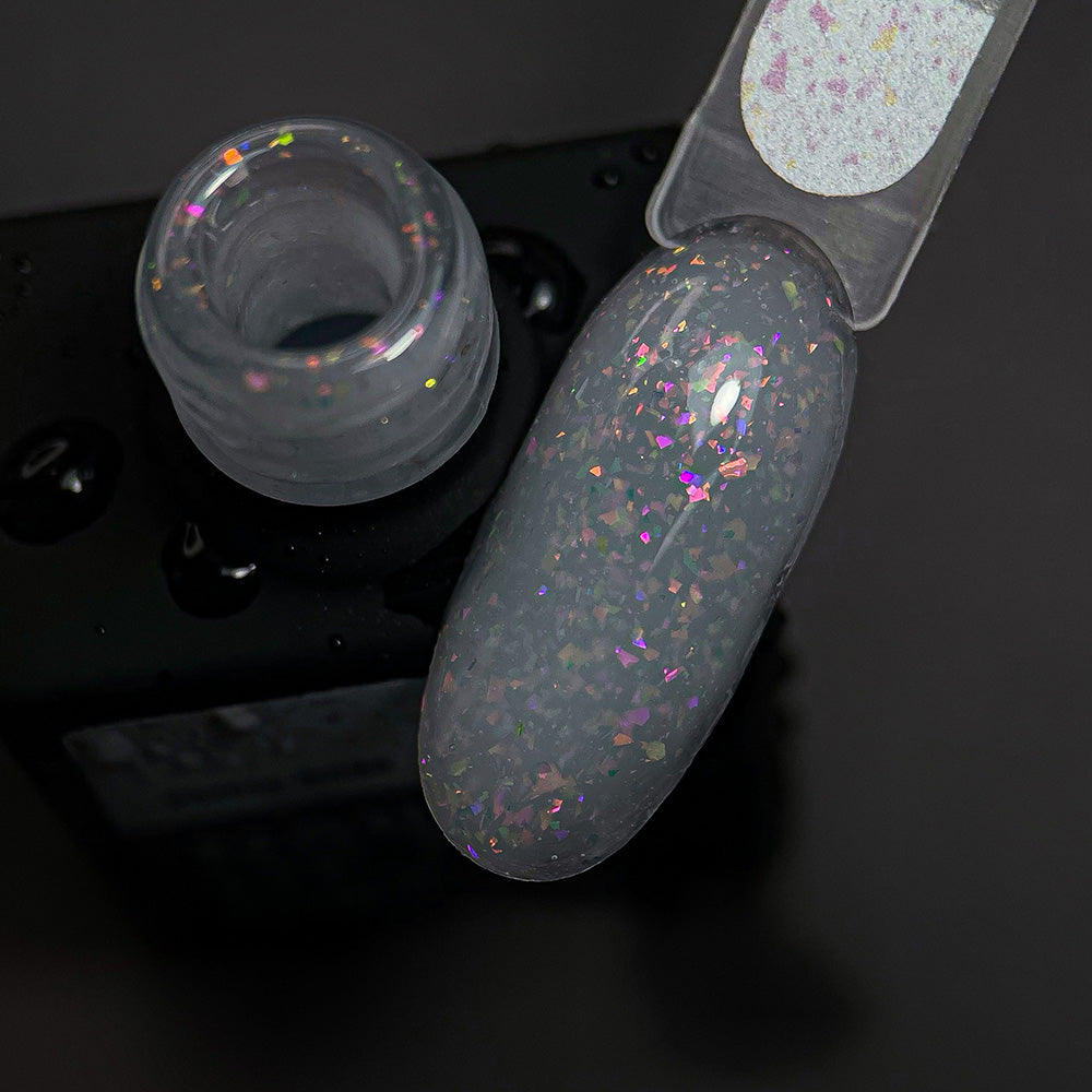 NAILSOFTHEDAY Potal base 15 – base lechosa suave con decoracion holográfica y elegante, 10 ml