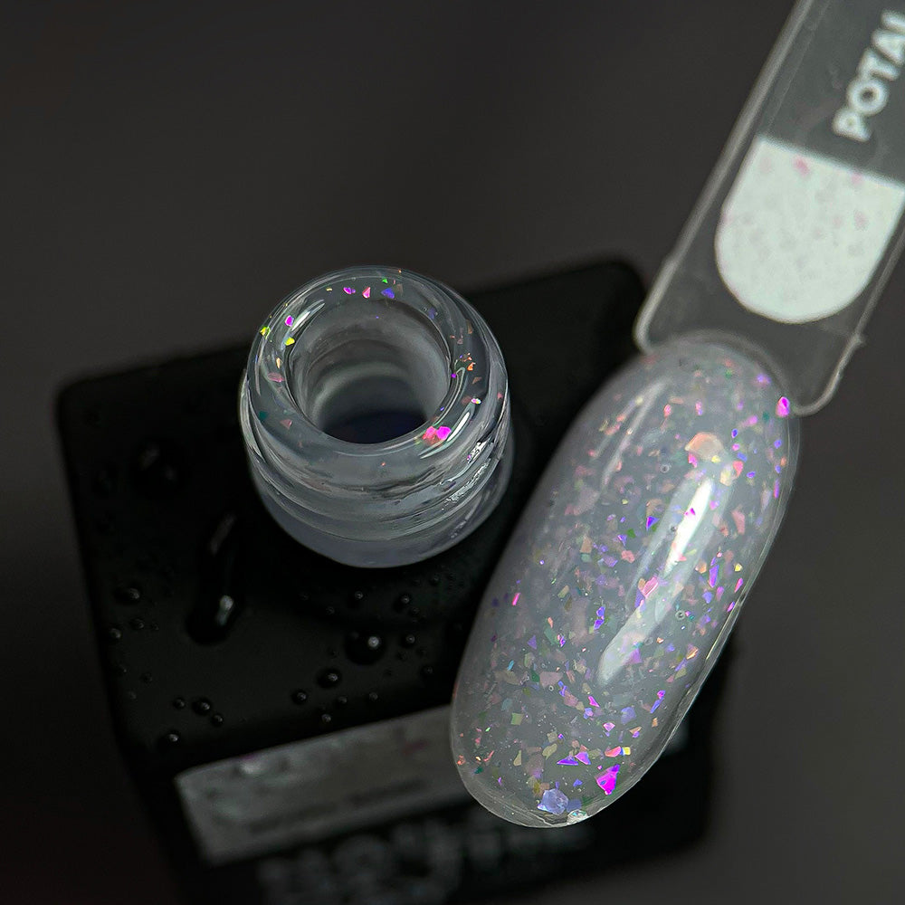 NAILSOFTHEDAY Potal base 17 – ніжно-молочна база з голографік стильною поталлю, 10 мл