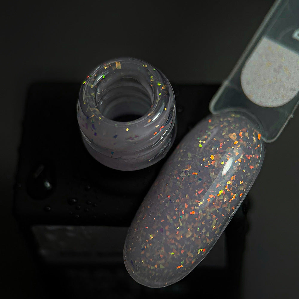 NAILSOFTHEDAY Potal base 18 – gentle milky base with holographic stylish potal, 10 ml