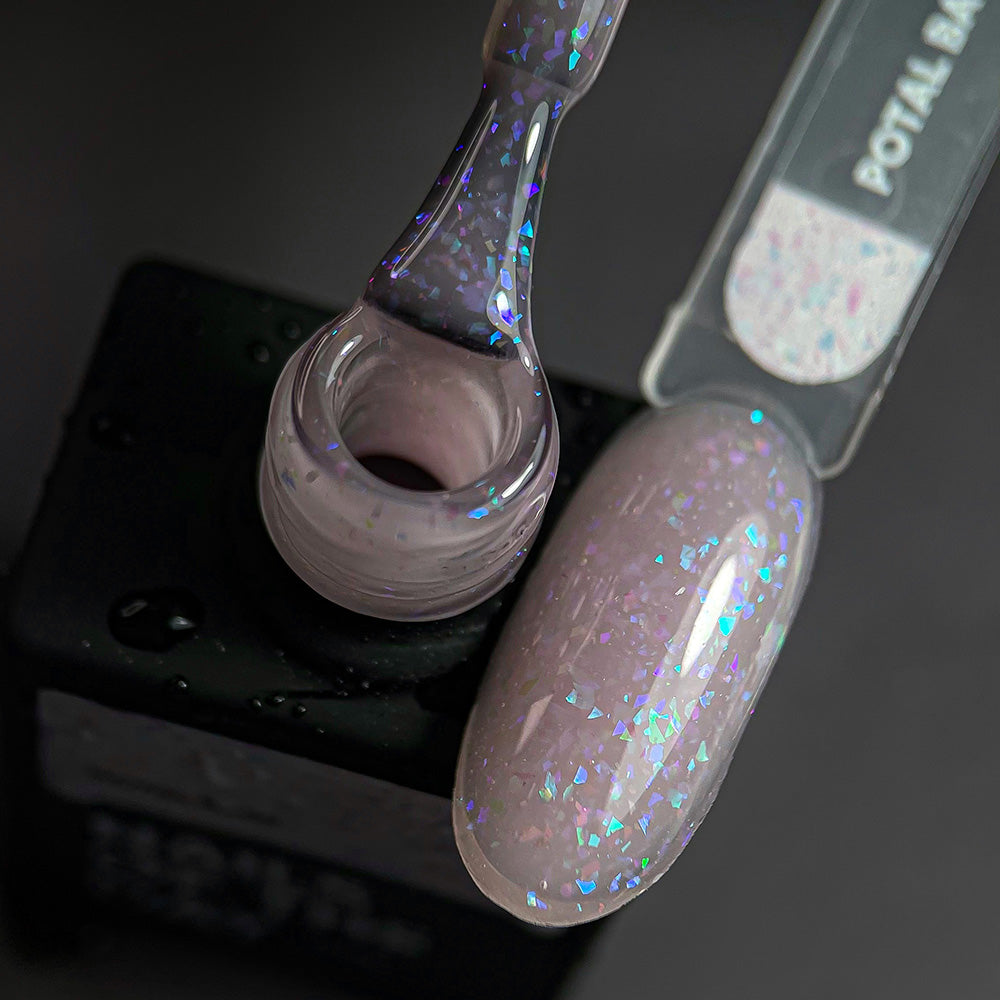 NAILSOFTHEDAY Potal base 19 – base lechosa suave con decoracion holográfica y elegante, 10 ml