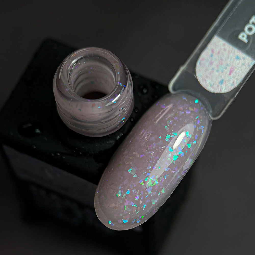 NAILSOFTHEDAY Potal base 19 – base lechosa suave con decoracion holográfica y elegante, 10 ml