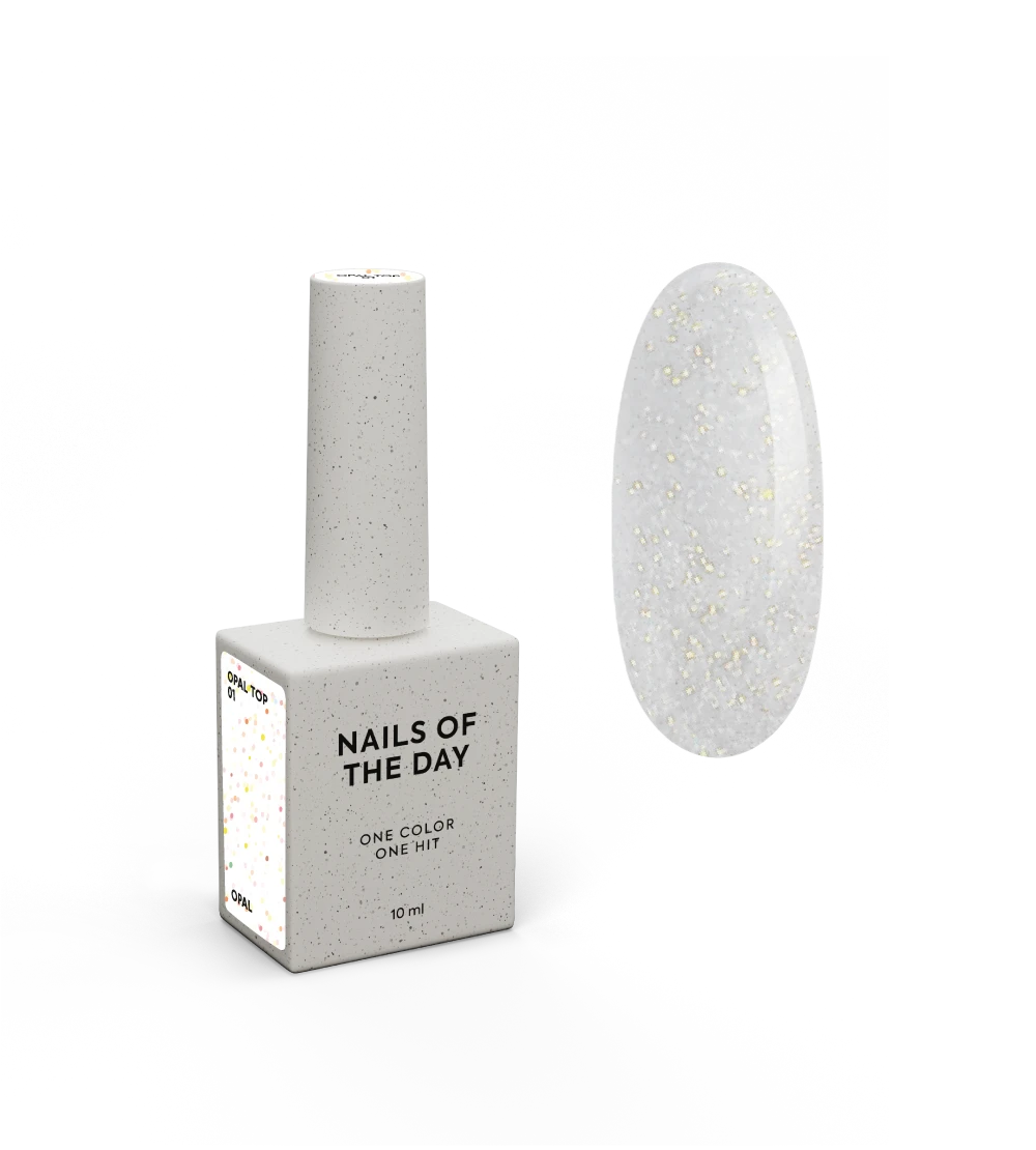 NAILSOFTHENIGHT Opal top 01 — top coat avec paillettes opales sur base transparente, sans couche collante et sans filtres UV pour ongles, 10 ml