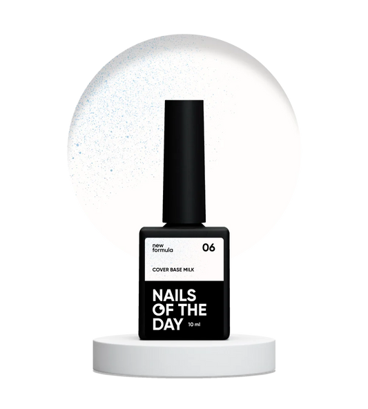 Nailsoftheday Cover base NEW Formula milk 06 — молочне, напівпрозоре з блакитним шимером, який створює ефект більш холодного відтінку, камуфлююче базове покриття для нігтів, 10 мл