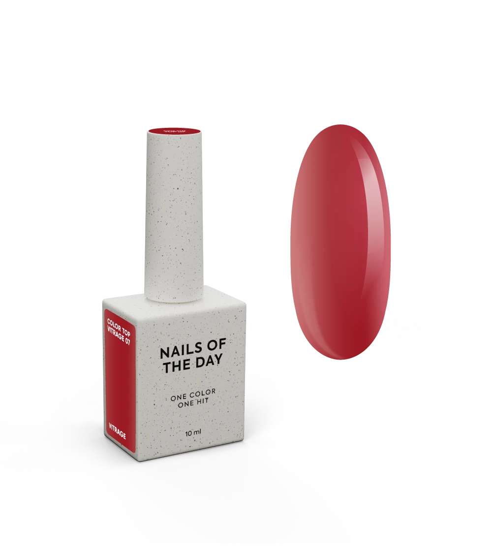NAILSOFTHEDAY Color Top Vitrage 07 — top coat vitral borgonha profundo e semitransparente sem camada pegajosa para unhas, 10 ml.