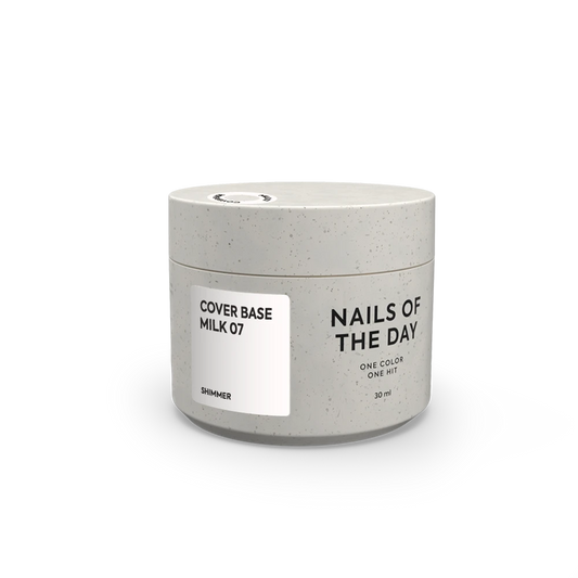 Nailsoftheday Cover Base NEW Formula Milk 07 — base camuflada leitosa e semitransparente com brilho dourado que proporciona um reflexo dourado e quente, 30 ml