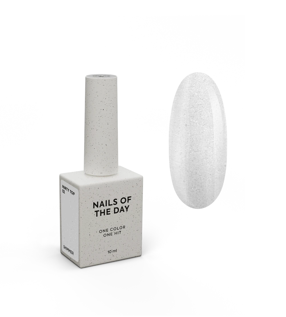 NAILSOFTHEDAY Party top 02 - transparente com brilho fino sem camada pegajosa para unhas, 10 ml