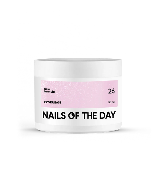 Nailsoftheday Cover base NEW Formula 26 — ніжно-рожеве зі срібним шимером, з більш холодним полиском, камуфлююче базове покриття для нігтів, 30 мл