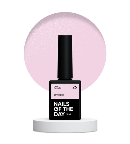 Nailsoftheday Cover base NEW Formula 26 — ніжно-рожеве зі срібним шимером, з більш холодним полиском, камуфлююче базове покриття для нігтів, 10 мл