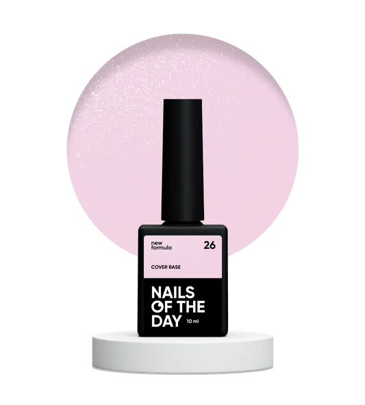 Nailsoftheday Cover base NEW Formula 26 — ніжно-рожеве зі срібним шимером, з більш холодним полиском, камуфлююче базове покриття для нігтів, 10 мл