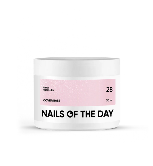 Nailsoftheday Cover base NEW Formula 28 - Translucent powder pink with silver shimmer, camouflage base coat for nails, 30 ml