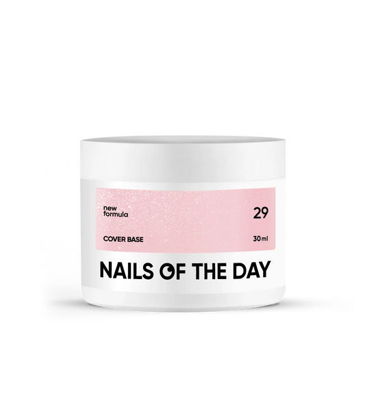 Nailsoftheday Cover base NEW Formula 29 — напівпрозоре ніжно-нюдове зі срібним шимером, камуфлююче базове покриття для нігтів, 30 мл