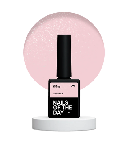 Nailsoftheday Cover base NEW Formula 29 — напівпрозоре ніжно-нюдове зі срібним шимером, камуфлююче базове покриття для нігтів, 10 мл