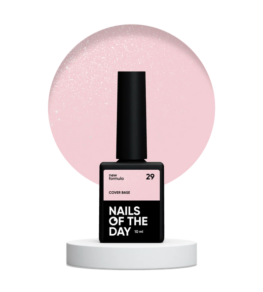 Nailsoftheday Cover base NEW Formula 29 — напівпрозоре ніжно-нюдове зі срібним шимером, камуфлююче базове покриття для нігтів, 10 мл