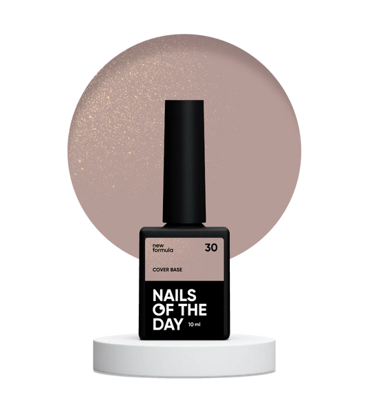 Nailsoftheday Cover base NEW Formula 30 — натурально нюдюве з золотим шимером, теплий нюд з золотим відтінком, камуфлююче базове покриття для нігтів, 10 мл