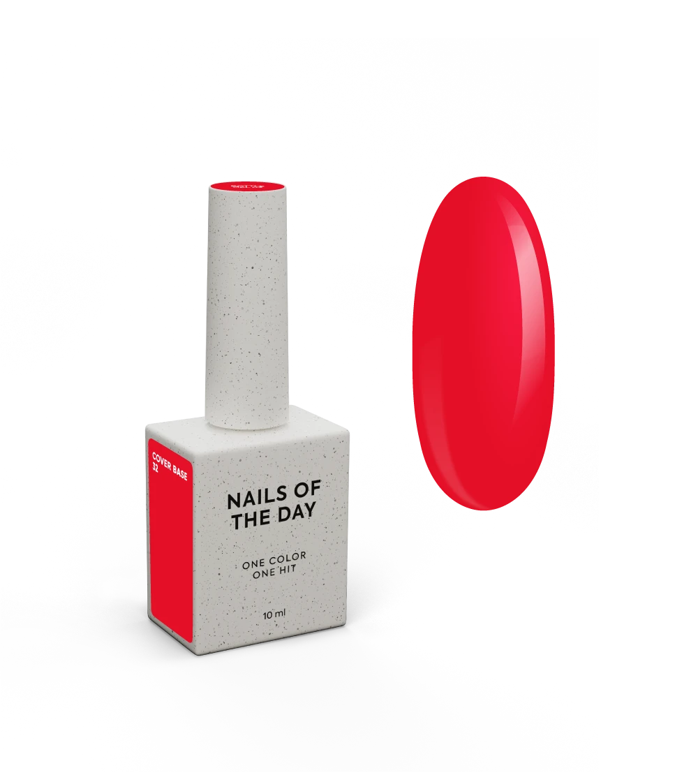 Nailsoftheday Cover Base NEW Formula 32 — Base Pigmentada Vermelho Clássico para Unhas, 10 ml