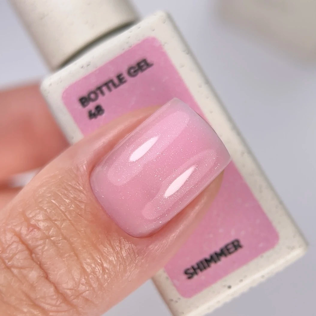 NAILSOFTHEDAY Bottle Gel 48 Shimmer — gel ultra-résistant rose avec shimmer argenté pour le renforcement des ongles, 10 ml