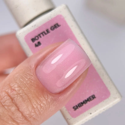 NAILSOFTHEDAY Bottle Gel 48 Shimmer — gel ultra-résistant rose avec shimmer argenté pour le renforcement des ongles, 10 ml