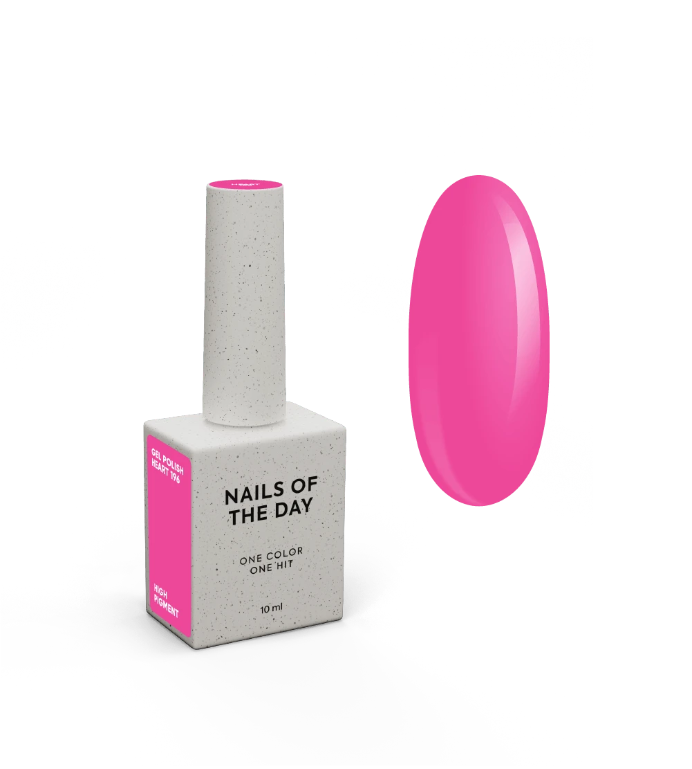 NAILSOFTHEDAY Gel Polish Heart 196 — esmalte semipermanente rosa neón con cobertura en una sola capa, 10 ml