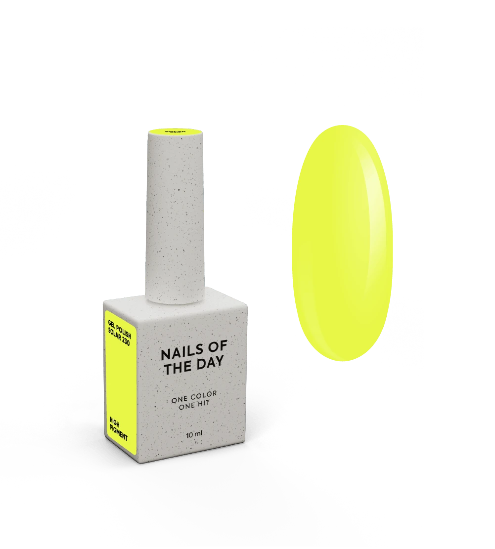 NAILSOFTHEDAY Gel Polish Solar 230 — esmalte semipermanente amarillo neón con cobertura en una sola capa, 10 ml