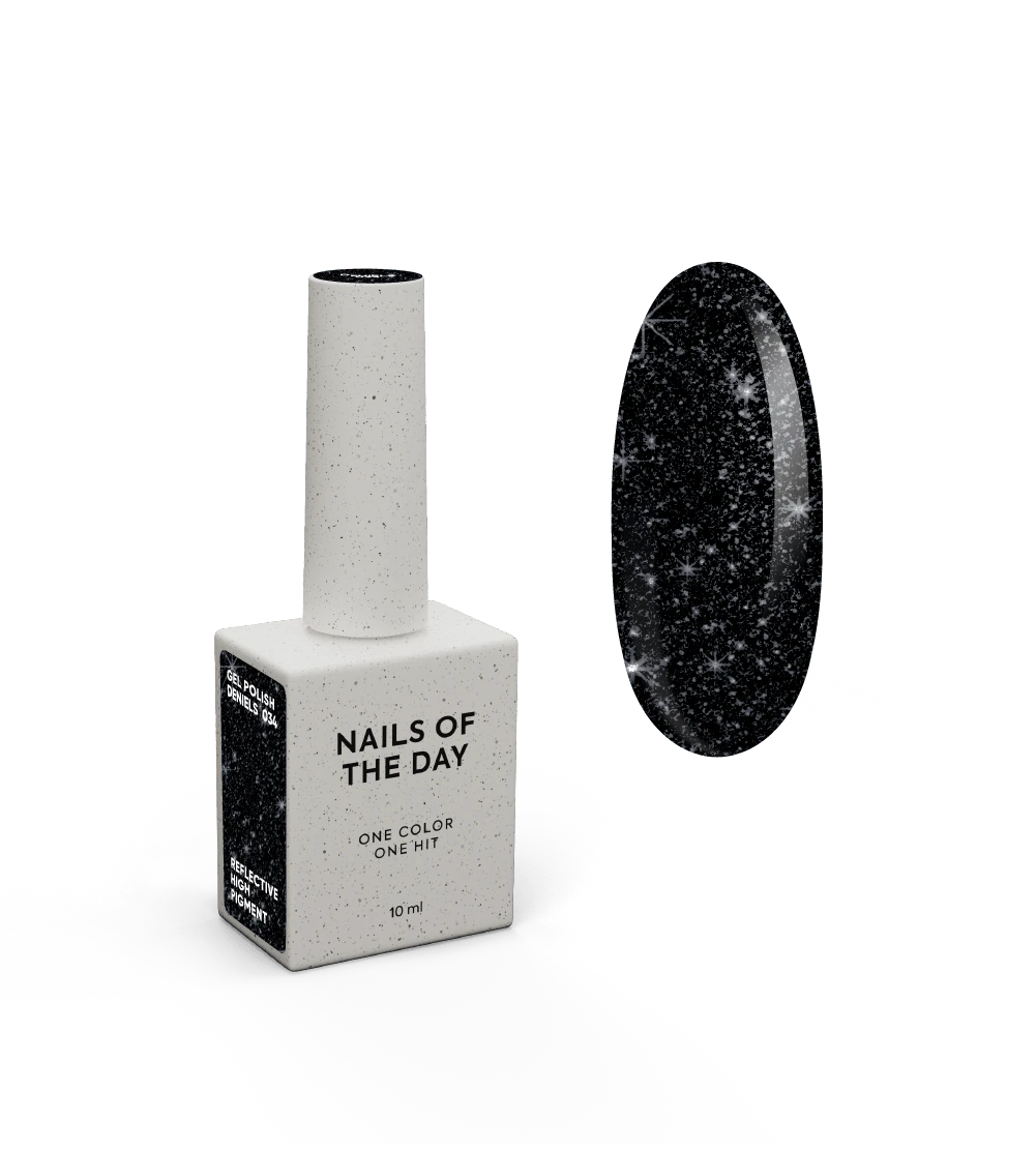 NAILSOFTHENIGHT Deniels esmalte em gel - esmalte em gel preto pigmentado com brilho prateado reflexivo, 10 ml